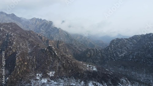 Aerial photography of the snow scene in the suburbs of Beijing