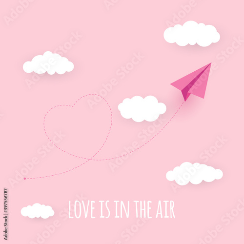 Paper Airplane Heart Background. Love is in the air concept. Vector Illustration