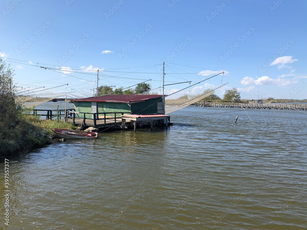 Fishing lodge at Porto Garibaldi, Emilia-Romagna coast, Italy Fishing lodge at Porto Garibaldi, Emilia-Romagna coast, Italy