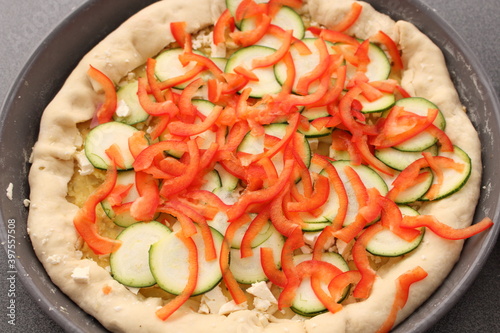vegetarian pizza with peppers and zucchini