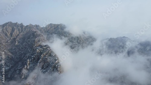 Aerial photography of the snow scene in the suburbs of Beijing