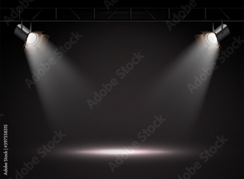 3d realistic vector spot lights in the darkness.
