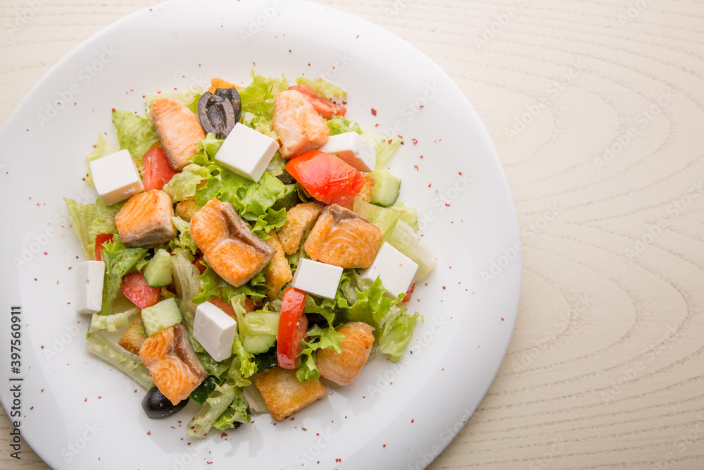 Greek salad with salmon Greek salad with salmon