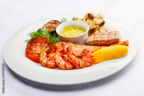 Appetizer of seafood, shrimp and fish