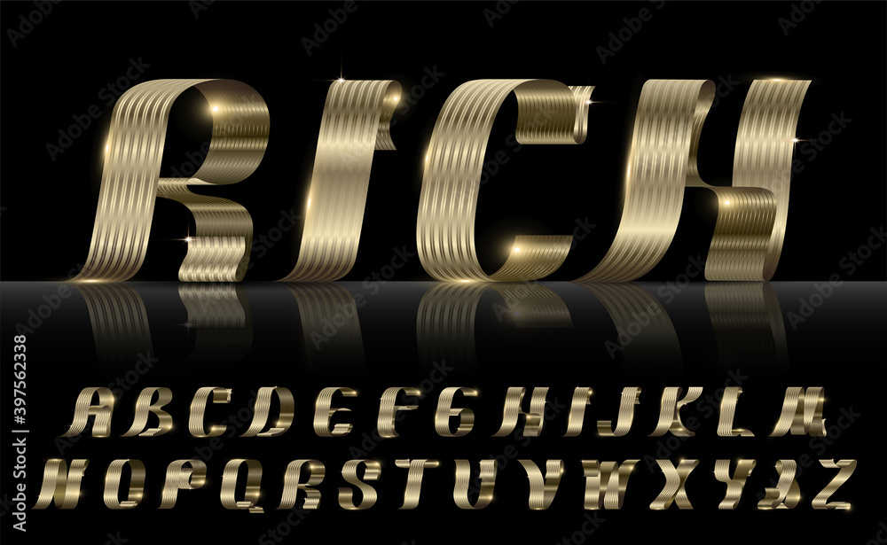 Gold ribbon font, Special Characters, Exclusive Typeface, Vector and ...