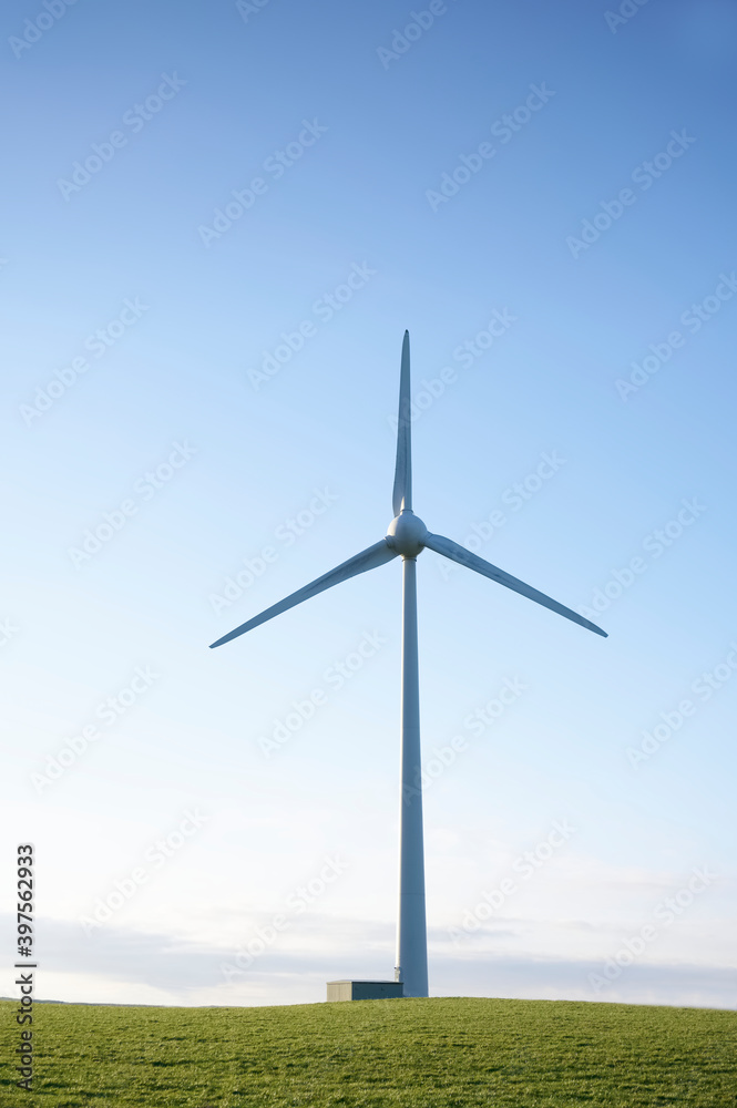 Wind Turbine and clear blue sky in Ayrshire Scotland