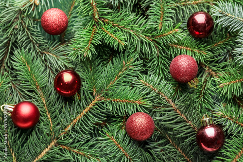 Christmas tree branches with beautiful decor