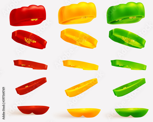 Hungarian pepper, realistic sweet papper. Capsicum habanero colorful paprika isolated on light background.