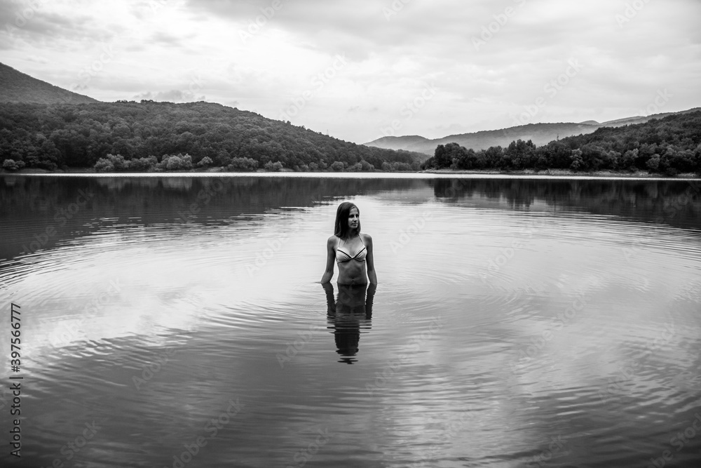 Swimming in the lake. Departure for nature. Young girls Swimming in the lake. Departure for nature. Young girls