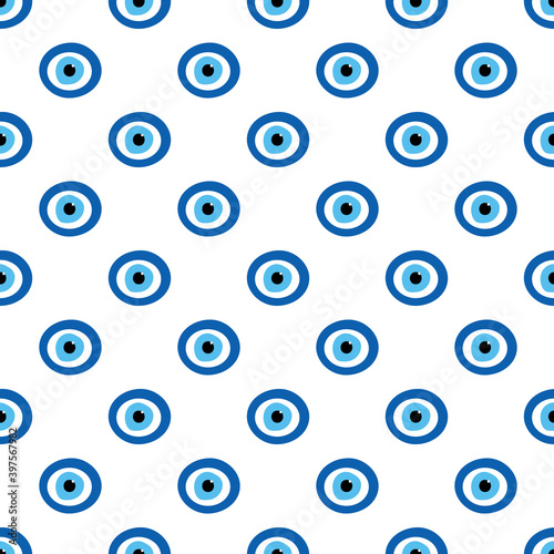 Nazar amulet. Blue evil eye signs, symbols, icons vector seamless pattern background.
