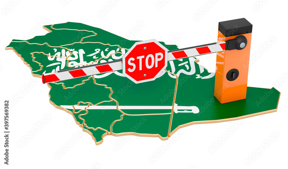 Border close in Saudi Arabia. Customs and border protection concept. 3D ...