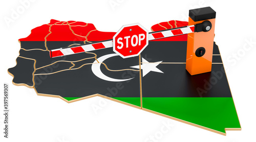 Border close in Libya. Customs and border protection concept. 3D rendering