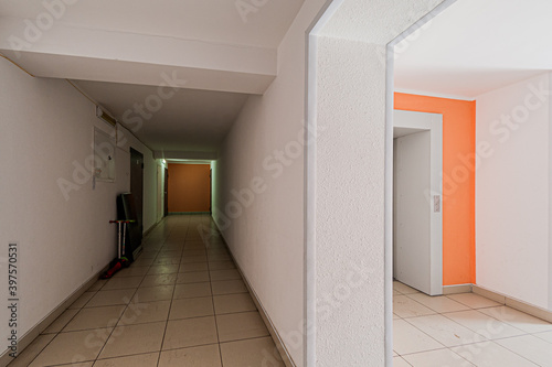 Russia, Moscow- April 17, 2020: interior public place, house entrance. doors, walls, staircase corridors