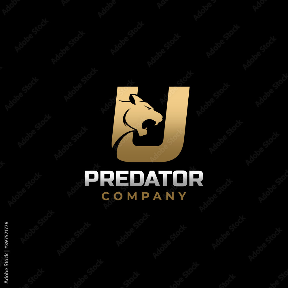 Letter U Tiger, Predator Logo Design Vector