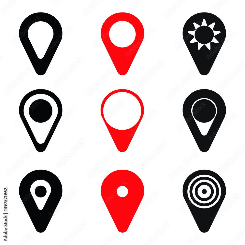 Marker location icon set, flat design illustration Marker location icon set, flat design illustration