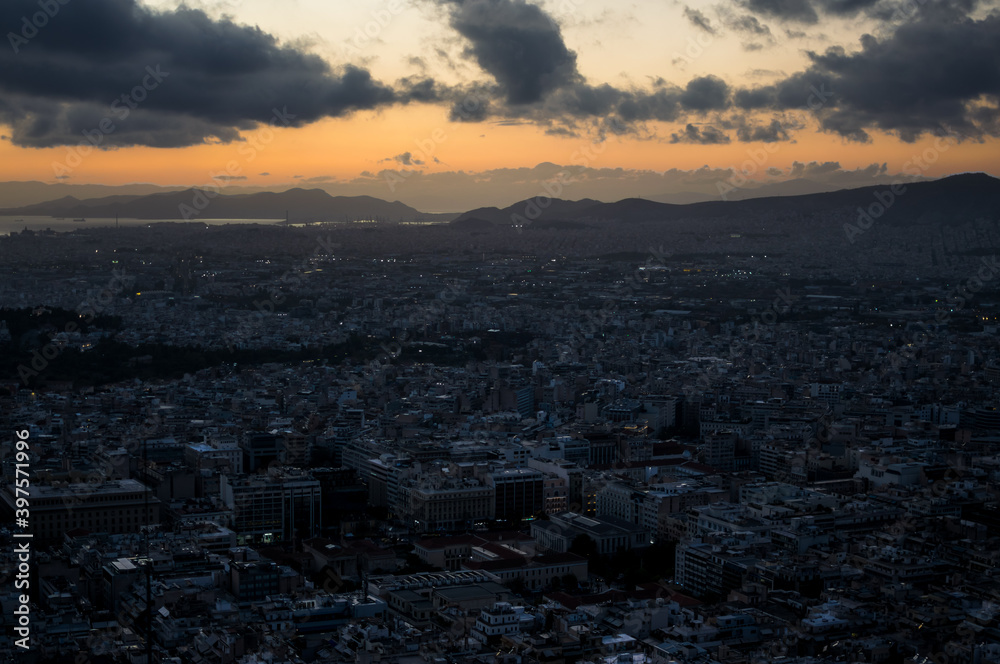 view of Athens during the sunset