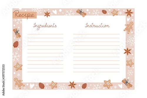 Christmas holiday baking recipe template with ingredients and instructions