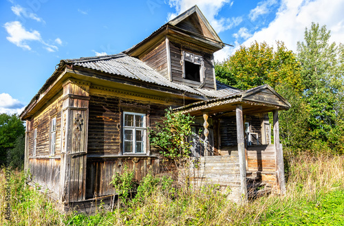 Old abandoned rural wooden house in russian village