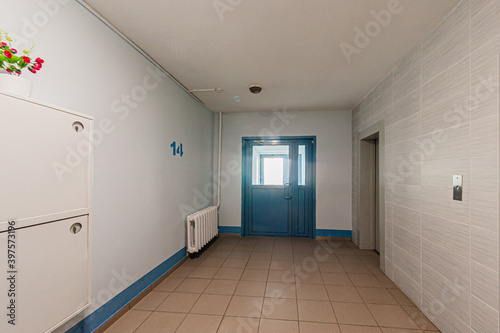 Russia, Moscow- April 17, 2020: interior public place, house entrance. doors, walls, staircase corridors © evgeniykleymenov