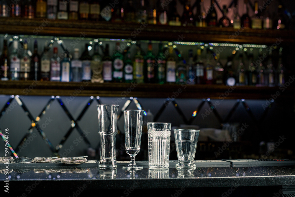 empty cocktail glasses at the bar empty cocktail glasses at the bar