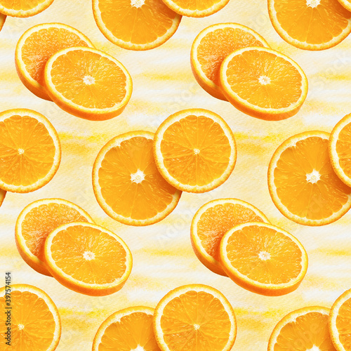 seamless pattern with cut orange on yellow background