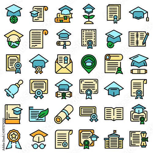 Degree icons set. Outline set of degree vector icons thin line color flat on white