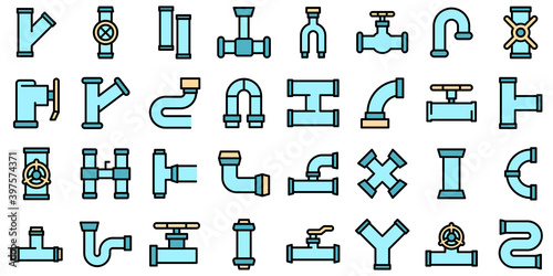 Pipe icons set. Outline set of pipe vector icons thin line color flat on white
