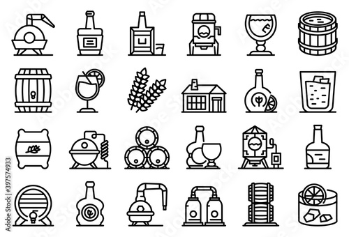 Bourbon icons set. Outline set of bourbon vector icons for web design isolated on white background