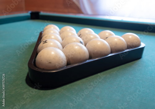 Balls on the billiard table. A game