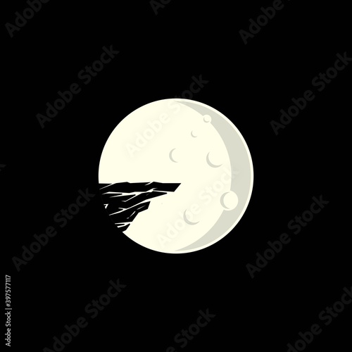 Cliff and moon illustration logo design vector template