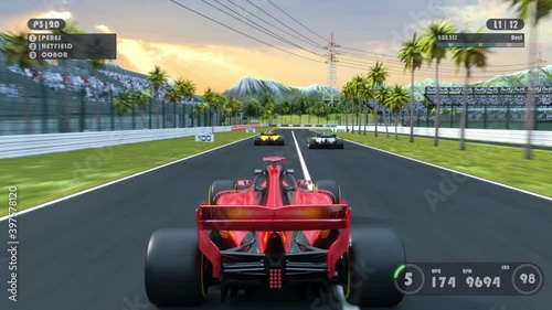 Bolide Sports Car Racing On A Racing Track 3d Video Game. Gameplay Screen. Drunk Driving