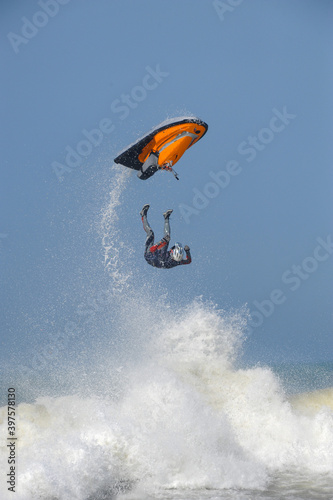 Unusual view of a fall during a jet ski competition