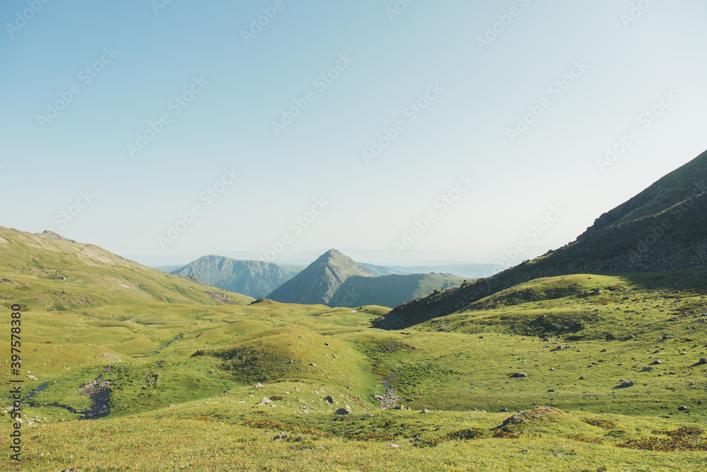 Backpacking in the mountains in the Caucasus Arkhyz in Russia