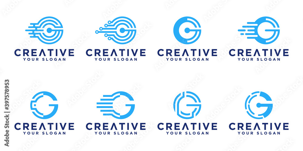Set of creative abstract monogram letter G technology logo design