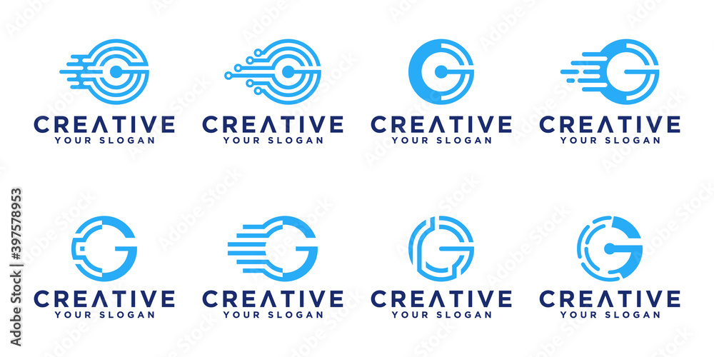 Set of creative abstract monogram letter G technology logo design Set of creative abstract monogram letter G technology logo design