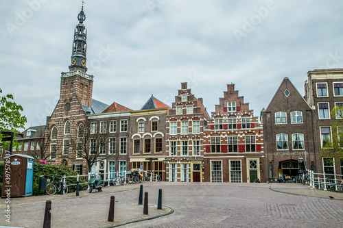 City centre of Leiden, Netherlands, Holland, photographed with sony a58 in April 2017. Spring