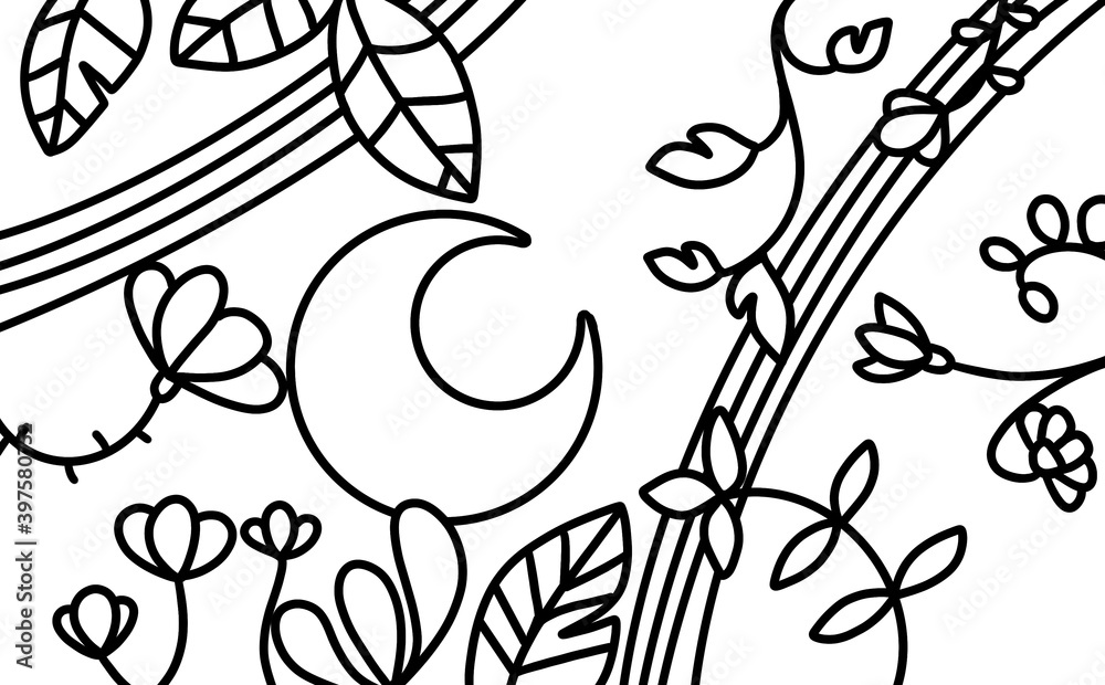 seamless floral pattern with moon