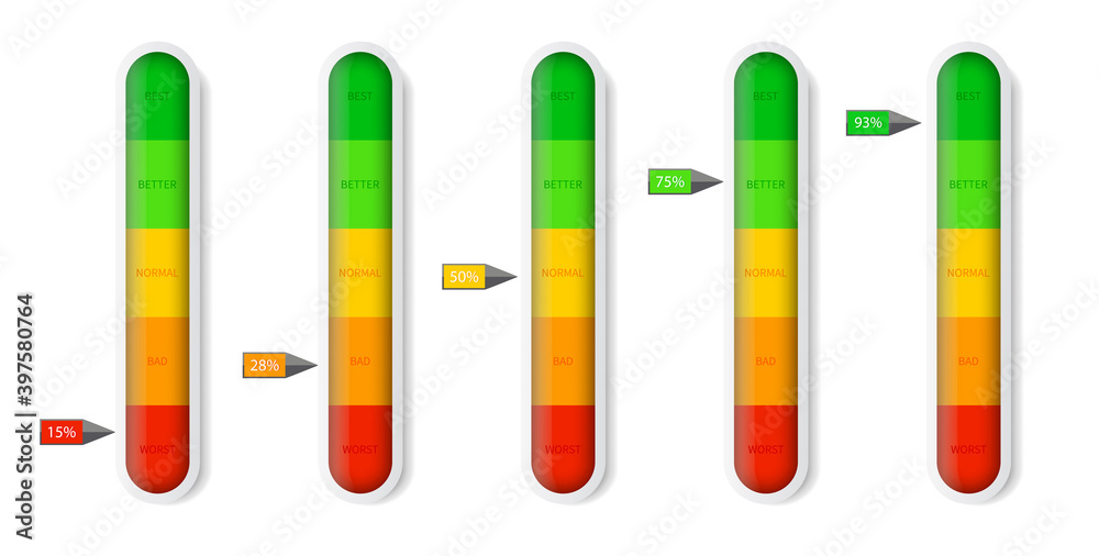 Color level indicator. Progress bar template. Vector illustartion Stock