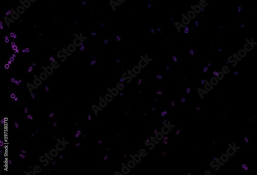 Dark purple vector background with gender symbols.