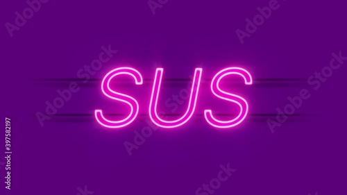 Sus neon sign appear on violet background. Loop animation of retro neon sign. photo