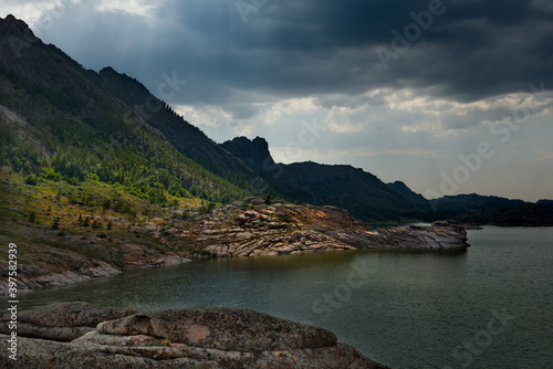 Eastern Kazakhstan. Around the mountains of Bayanaul are three beautiful lakes, one of which is the lake Toraigyr.