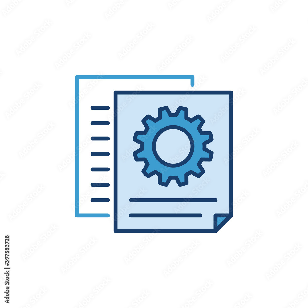 Documents With Gear vector concept creative icon or symbol Documents With Gear vector concept creative icon or symbol