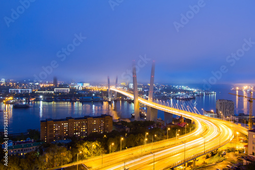 night view of  Zolotoy Rog Bay and Zolotoy Bridge  Vladivostok