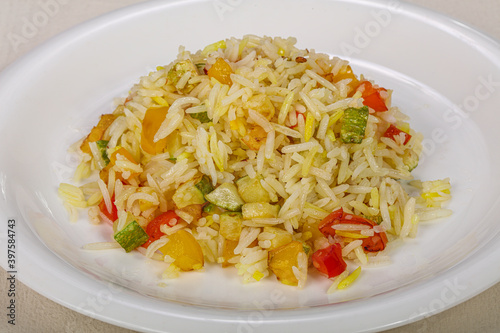 Mexican rice garnish with vegetables