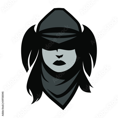 Beautiful cowgirl portrait headshot symbol on white backdrop. Design element