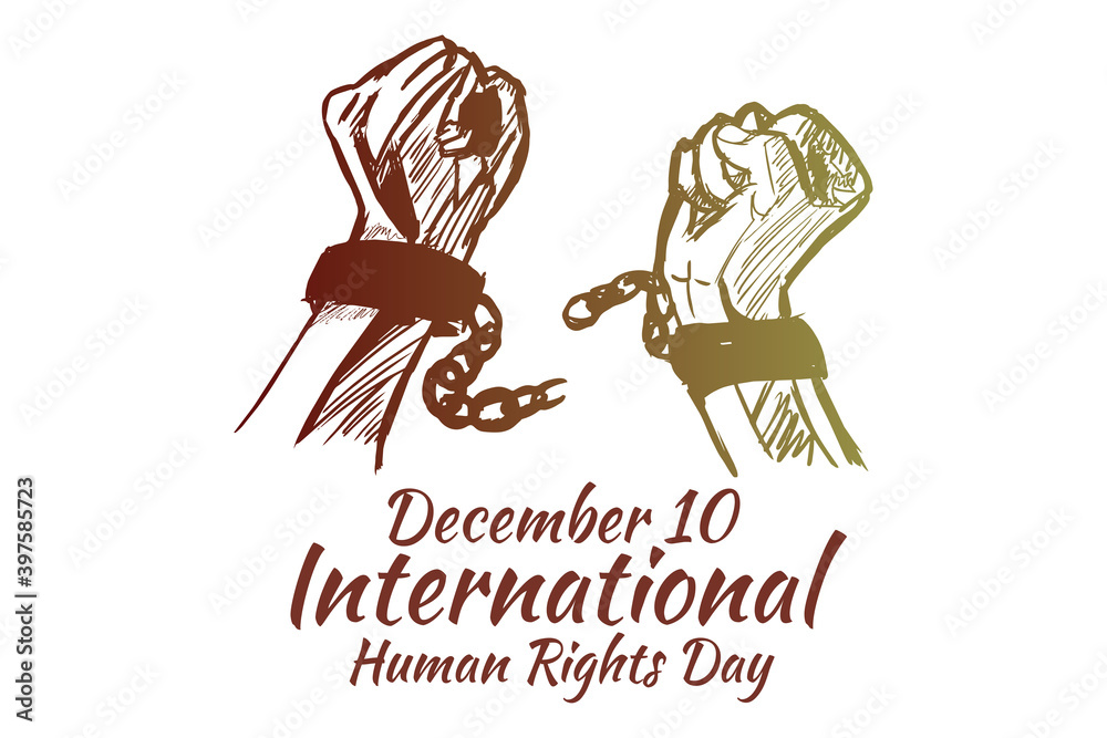 Hand drawn fist raise up breaking chain. December 10, International human rights day vector illustration. Suitable for greeting card, poster and banner. Hand drawn fist raise up breaking chain. December 10, International human rights day vector illustration. Suitable for greeting card, poster and banner.