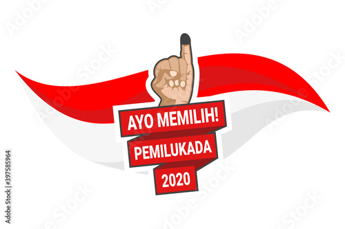 Translation:I'm Voting,  2020 Simultaneous local elections. Electing regents, mayors and governors in several regions in Indonesia vector illustration. 