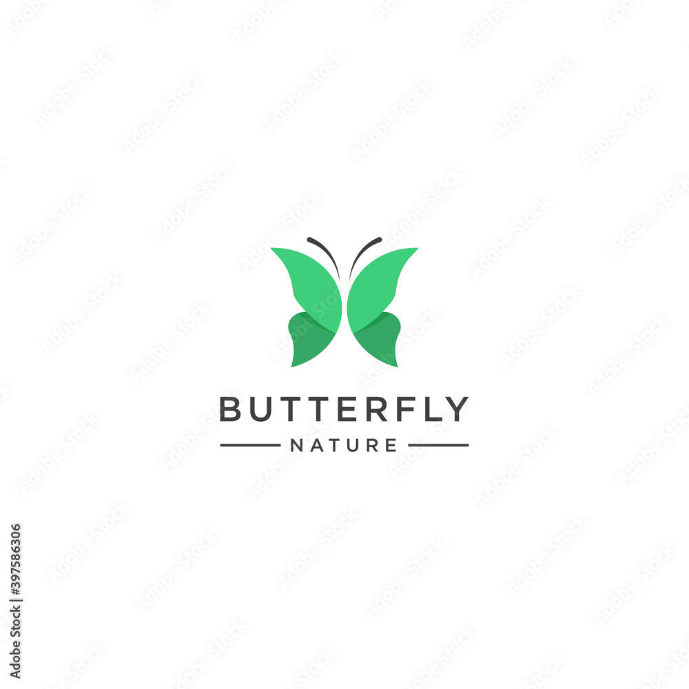 Green butterfly logo template - vector