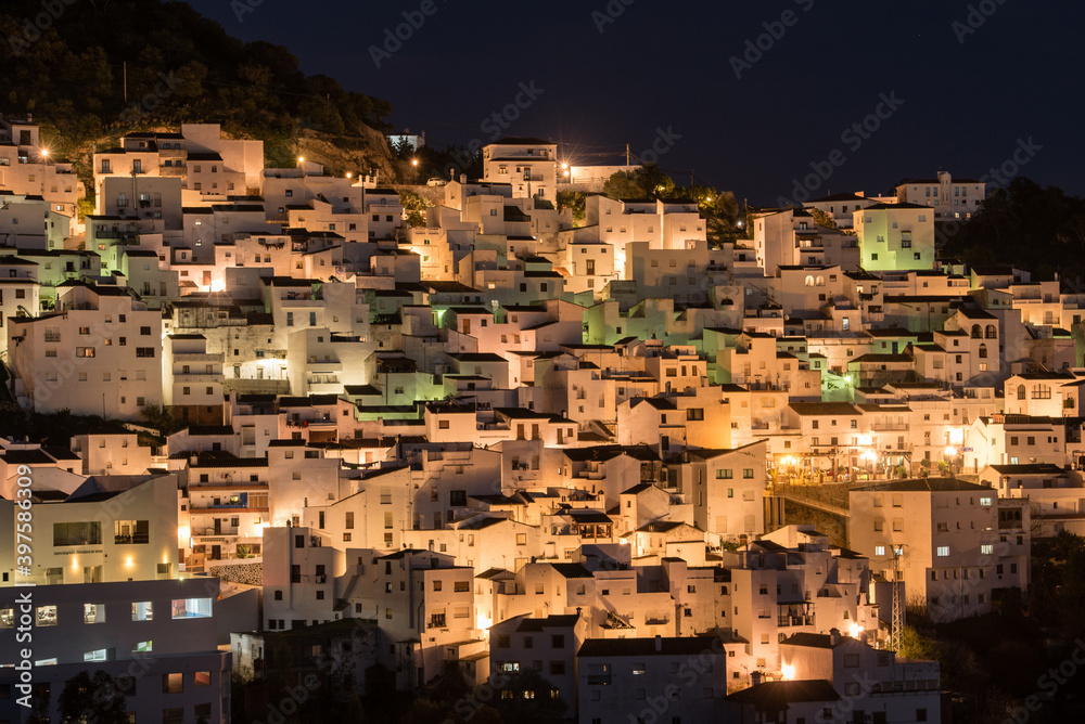 Casares, Malaga, Spain: A white village in western Costa del Sol in winter at night