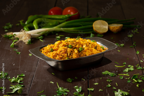 Indian Cuisine Food Kashmiri Pulao is A Delicious Rice Preparation Where Rice is Cooked in Milk and is Loaded With Dry Fruits And Vegetables photo